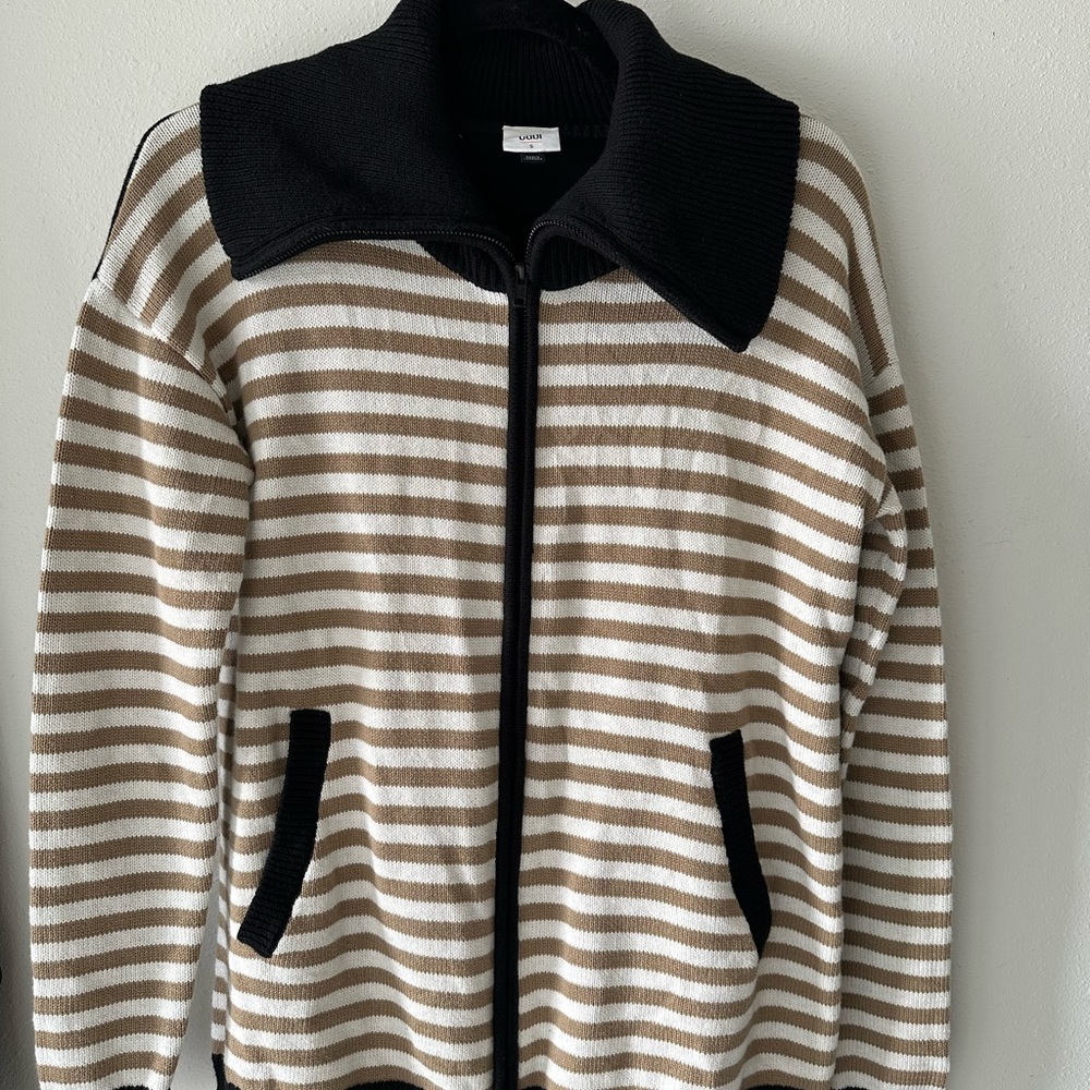 CAbi Black and Tan Striped Sweater